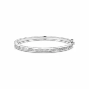 Lilly May - Sterling Silver Double Row CZ Hinged Oval Bangle