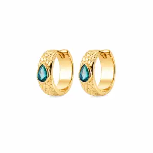 Lilly May - 18ct Yellow Gold Plated Textured Green Wide Huggies