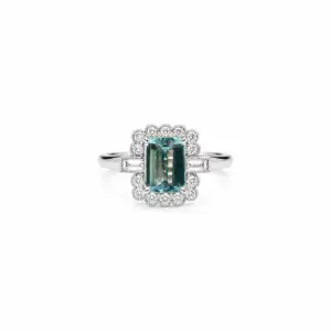 9ct White Gold Aquamarine & Diamond Ring