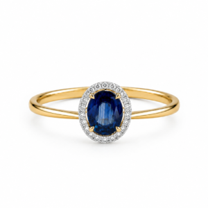 18ct Yellow Gold Sapphire & Diamond Halo Ring