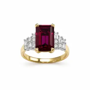 9ct Yellow Gold Recrystallized Ruby & Lab Diamond Ring