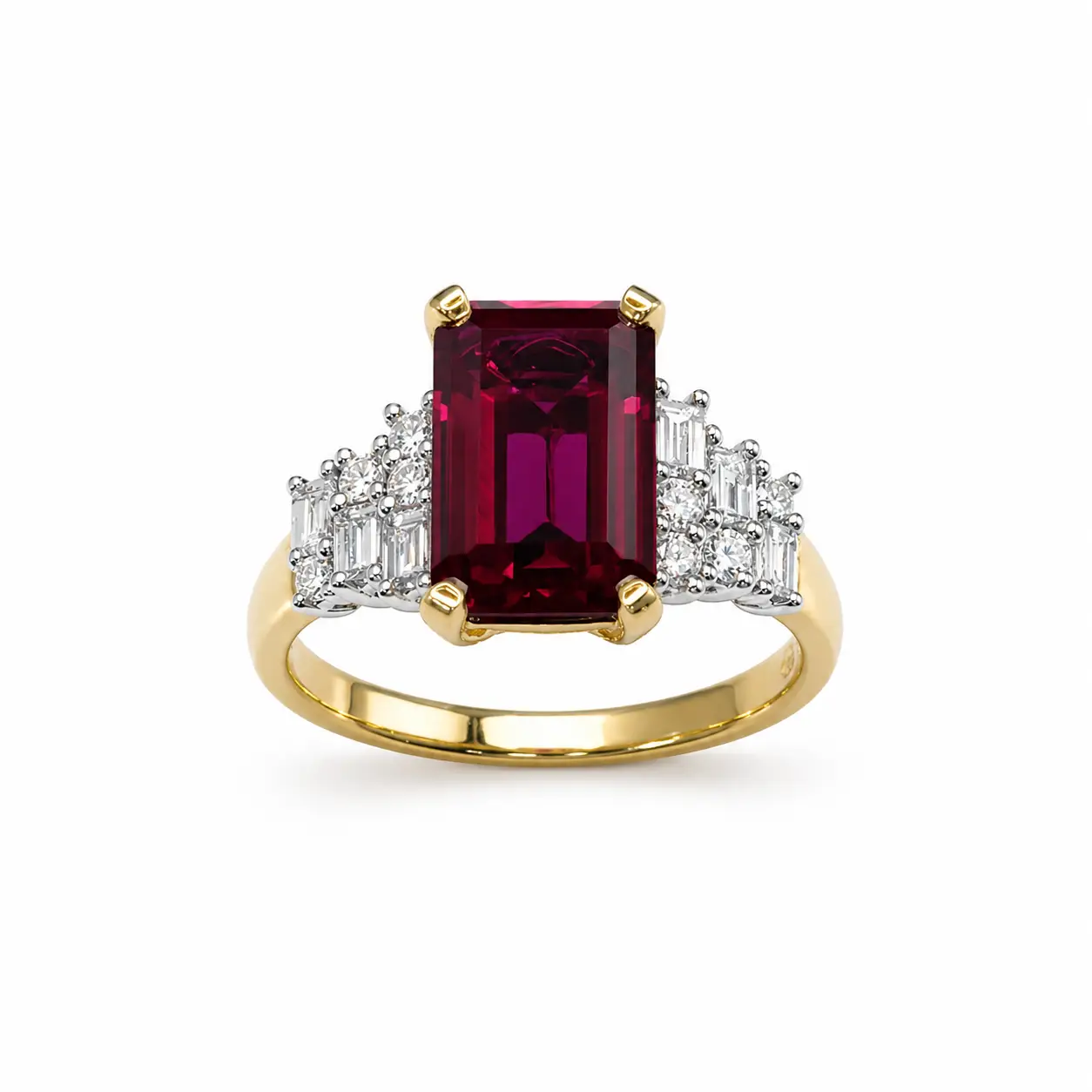 9ct Yellow Gold Recrystallized Ruby & Lab Diamond Ring