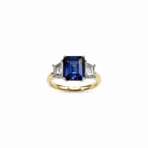 18ct Yellow Gold Recrystallized Sapphire & Lab Diamond Ring