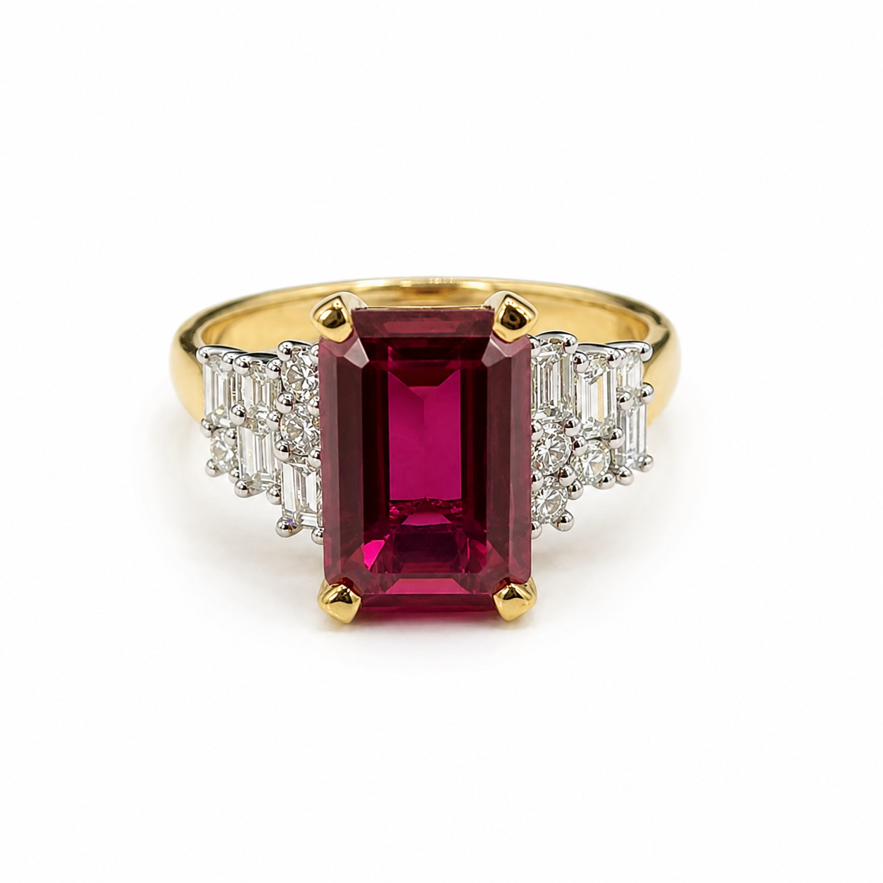 9ct Yellow Gold Recrystallized Ruby & Lab Diamond Ring - Image 2