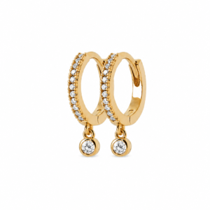 Lilly May - 18ct Yellow Gold Plated CZ Bezel Drop Hoop Earrings