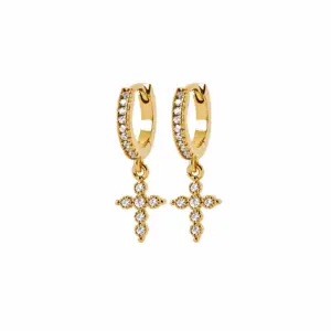Lilly May - 18ct Yellow Gold Plated CZ Cross Hoop Earrings