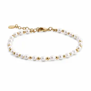 Lilly May - 18ct Yellow Gold Plated Synthetic Pearl & Ball Bracelet