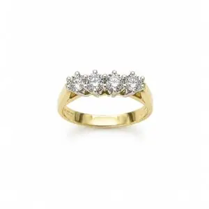 18ct Yellow Gold & Platinum 4 Diamond Ring