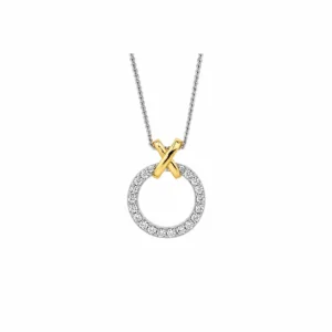 Ellani Sterling Silver CZ Circle X Pendant