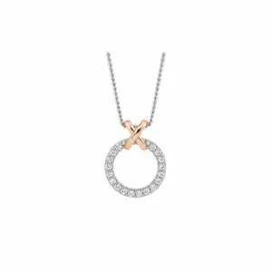 Ellani Sterling Silver Rose Gold Plated CZ Circle X Pendant