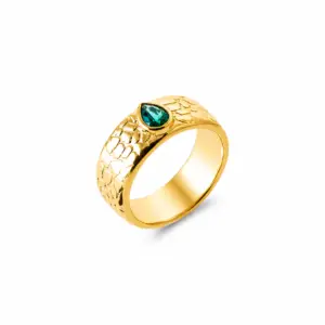 Lilly May - 18ct Yellow Gold Plated Textured Green Wide Ring