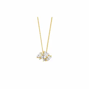 Ellani Yellow Gold Plated Baguette & Round CZ Pendant