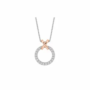 Ellani Sterling Silver Rose Gold Plated CZ Circle X Pendant